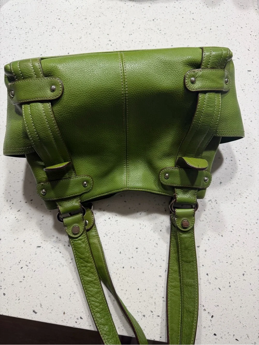 Green vintage geniune Leather Shoulder Bag - Stylish Everyday Tote